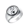 Anello Tai Chi Yin Yang placcato argento vintage Anello amuleto religioso con sigillo di cristallo Yin yang per uomo