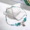 Women retro style anklets conch starfish pendant peal turquoise silver plated beaded foot chain yoga beach bracelets wholesale