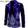 Bleu Velours Mens Floral Blazer De Luxe Argent Fil Broderie Bouton Unique Costumes De Mariage Pour Hommes Social Veste Mariage Homme13250