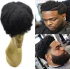 Postiches pour hommes Afro Curl cheveux humains pleine dentelle toupet couleur noir de jais # 1 cheveux vierges péruviens hommes remplacement de cheveux toupet pour hommes noirs