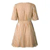 Kvinnor Sommar Chiffon Casual Dresses 2019 Boho Style Beach Dress Fashion Short Sleeve V-Neck Striped A-Line Party Dress Sundress Vestidos