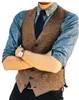 Vintage marron Tweed gilet laine à chevrons marié gilets Style britannique hommes costume gilets Slim Fit hommes robe gilet personnalisé mariage taillec8495532