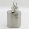 100pcs 1oz Mini Hip Flask Strap Stainless Steel Metal Portable Pocket Flagon Alcohol Wine Bottle With Keychain LX1330
