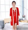 여름 섹시한 2pc 잠옷 Sleepshirts Womens Robe Mini Kimono 목욕 가운 가짜 실크 잠옷 캐주얼 실크 잠옷 여성 Dress1