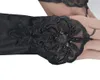 Vrouwen vingerloze handschoenen verzameld kant -pailletten satijnen bruidsfeest trouwjurk kralen borduurwerk geplooDed satijnen zwarte vingerloze gl1600633