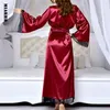 Sunfree Frauen Roben 2019 Neue Heiße Verkauf Sexy Lange Seide Kimono Morgenmantel Bad Robe Babydoll Dessous Nachthemd 3L30