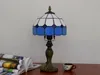 Styl śródziemnomorski Tiffany Lampa stołowa Restauracja Bar Cafe Led Vintage Biurko Light White Blue Plaid Dekoracyjne światło