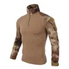 Armé Camo Långärmad Snabb Torr T-shirts Män Taktisk Kamouflage Combat Sport T-shirt Utomhus Toppar UV-skydd 1/4 Zip Pullover T Shirt