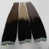 Bande de couleur Ombre dans les cheveux 100% Real Remy Extensions de cheveux humains 40 pcs 100% Real Remy Straight Invisible Skin Weft PU Tape On Hair Extensions