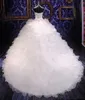 2019 Luxury Beaded Crystal Bridal Wedding Ball Gowns Sweetheart Corset Organza Ruffles Cathedral Princess Gown Wedding Dresses fre1699121