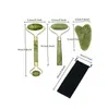 Epack rolo de jade gua sha conjunto de ferramentas de demolição envelhecimento massageador facial autêntico rolo de pedra de jade para rosto natural f2494281
