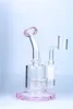 Bong Mini Recycler Shisha Öl Dab Rig Glas Wasserpfeife rosa 4 Farben 14 mm Banger Verbindungsrohre zum Rauchen von Dabs Bubbler berauschender Eisfänger