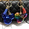 15pcs/Lot Cute Sequin Bear Head Shining Tassel Bag Accessories Jewelry Key Chain For Women Girls Pendant Trinket Keychain