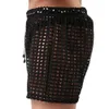 Mens Sexy Shorts Hollow Openwork Drawstring Lounge Underwear Boxer Yoga Shorts