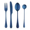 4 Pcs Azul High-end Talheres de Aço Inoxidável Criativo Louça Ocidental Conjunto de Faca de Bife Preta Frutas Garfos Talheres Dinner Set