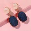 Korean version Crystal Earrings Resin Alloy Crystal Tooth Pendant Oval Drop Shape Female Earrings Druzy Drusy Natural Stone Cluster Earrings