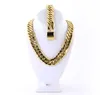 Mens Large Thick 14K Gold Plated Miami Cuban Chain And Bracelet Set 21mm JayZ252M