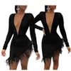 Women Solid Plunge Fluffy Irregular Party Dress Irregular Bodycon Mini Dress Fashion Casual Style Black and White300Z