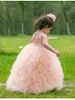 Ny Purple Pink Toddler Girl's Pageant Dresses Sheer Crew Neck Lace Appliques Ball Gown Princess Söta babyflickor Flower Girl Dresses