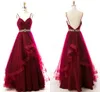 Imagen real Borgoña Crystal Sash Prom Vestidos de dama de honor Pliegues Cuerpos drapeados Falda con volantes Vestido largo formal Ropa de noche Fiesta Pageant