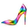 Spedizione gratuita moda donna pompe arcobaleno pelle verniciata punta a punta tacchi alti sandali scarpe stivali tacchi alti per le donne tacchi a spillo