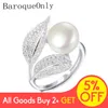 BaroqueOnly Romantic and Shiny Leaf Ring 910mm WHITE PINK BLUE PURPLE Freshwater Pearl ring Mother039s Day Gift for Woman3967262