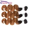 Dark Roots Blond Malaysisk Virgin Body Wave Färgade Extensions 100% Real Human Hair Weave 3 Bundles T1b / 30 Auburn Brown Ombre Weft Deals