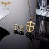 Ensembles de bijoux de croix rétro pour femmes et hommes, ras du cou, bijoux de Religion chrétienne de jésus, pendentif en acier inoxydable, colliers et boucles d'oreilles Set247w8632258