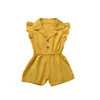 Fly Sleeve Shirt Kids Jumpsuit V Neck Solid Färg Söt Baby Girl Onesies Sommar Bomull Jumpsuits med Shorts 19121803