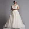 Beige plus size trouwjurken vat achterste kralen Appliques trouwjurken sexy robe de mariee bruidsjurken