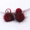 Wholesale-hair ball ear stud women Korean style lovely earrings Autumn and winter three colors red blue black free shipping