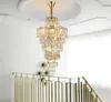 Post-modern Duplex Building Crystal Chandelier Light Extra Long Gold LED Crystal Rotating Pendant Lamps For Staircase Villas Hotel MYY