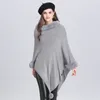 Nowa Jesień Zima Dzianiny Damskie Ponchos Faux Fur Collar Swetry Pape Sweter Poncho C4934