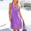 Women Summer Casual Dresses Scoop Neck Sleeveless Print Pleated Tank Vest Mini Dresses Knee Length Sundress Loose