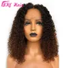 Perruques synthétiques courtes ombrées, perruque Bob Lace Front Wig brune bouclée pre-plucked avec raie profonde, perruque brésilienne 13x4