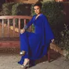 New Fashion Sapphire Blue Evening Dresses Rhinestone Pearls Prom Dress Long Sleeve Pants V Neck Special Occasion Dresses