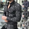 Koszule Moda Dla Mężczyzn Z Długim Rękawem Kwiatowy Wydruk Koszula Jesienne Koszule Mężczyźni Sukienka Camisa Przycisk Lapels Collar Mężczyzna Wyłącz Kołnierz