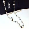 Whole- luxury designer classic style elegant flowers colorful pearls long chain double layer sweater statement necklace for wo234c