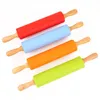 30cm Non-Stick Houten Handvat Siliconen Rolling Pin Gebak Deeg Meel Roller Keuken Bakken Kneading Tool Gratis Verzending