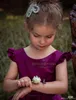 Robes à fleurs violettes pour petits enfants, manches cape, avec grand nœud et ceinture au dos, robe de fête d'anniversaire de première Communion