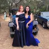 Sexy Goedkope Royal Blue Mermaid Prom Dresses Lange Spaghetti Bandjes Kant Applicaties Criss Cross Sweep Train Formele jurk Avondjurken