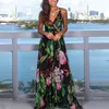 Casual Dresses Women Long Pecked Sling 2021 Summer Floral Print Sexig Maxi Dress Backless V-hals Högkvalitativ Vestidos1