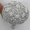 Luxe Crystal Broche Bouquet Ivory Grijs kristal kralen Bouquet Satijnen bruiloft Bloemen Bridal Bouquets Bruiloftaccessoires