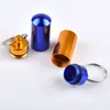 Rese Aluminium Alloy Waterproof Pill Box Case Keyring Key Chain Medicine Lagringsarrangör Bottle Holder Container Keychain DBC B1676901