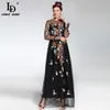 2019 Fashion Runway Maxi Kleid Frauen039s elegantes Langarm Tüll Gaze Blumenblumenstickerei Schwarzes Vintage Langes Kleid Y1904692675