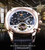 고급 골든 기계식 남성 시계 시계 광장 자동 문지기 투르 빌론 날짜 정품 가죽 밴드 시계 시계 선물