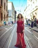 2020 Novo Luxo Borgonha Bainha Prom Dresses Illusion Jewel Neck Lace apliques Zipper Voltar até o chão vestido de festa vestidos de noite Wear