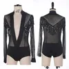 Stage Dragen Shiny Rhinestone Latin Dans Top V-hals Mannen Shirts Ballroom Dansende Kleding Mannelijke Professional Competition Dancewear1