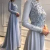 Cinzento elegante prata muçulmana Evening vestidos de manga comprida Vestidos Formais 2019 Arábia Saudita Mulheres Ocasiões especiais Prom vestido vestidos Visitante