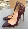 Hot Sale-Real Photo Luxura Äkta Läder Mode Kvinnor Lady Burgundy Lather Läder Point Toe High Heels Skor 12cm 10cm 8cm